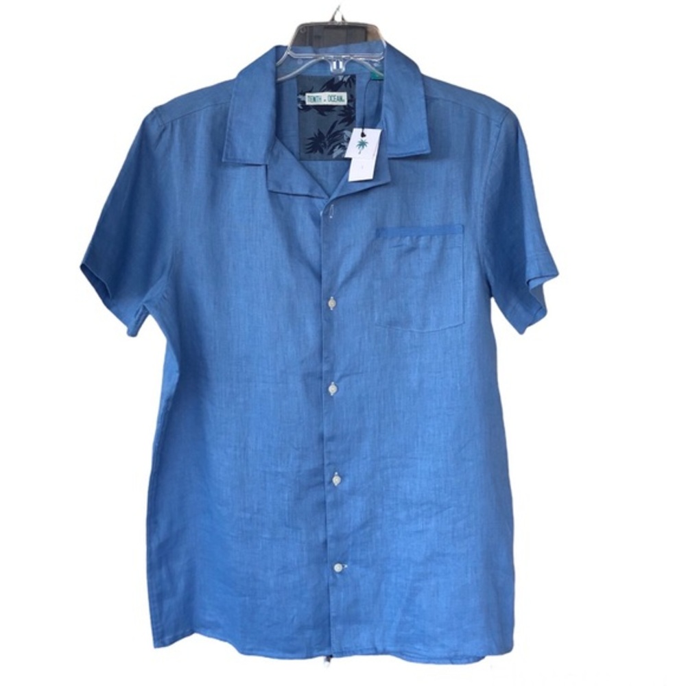 Tenth + Ocean 💯 % Linen Men's Blue Shirt Short Sleeve Button-Down S
